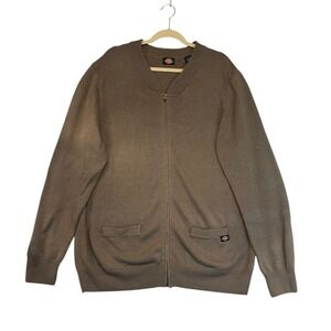 Dickies Zip Up Cardigan Sweater Brown Ribbed‎ Knit 90s Y2K Grunge Boho Retro  XL